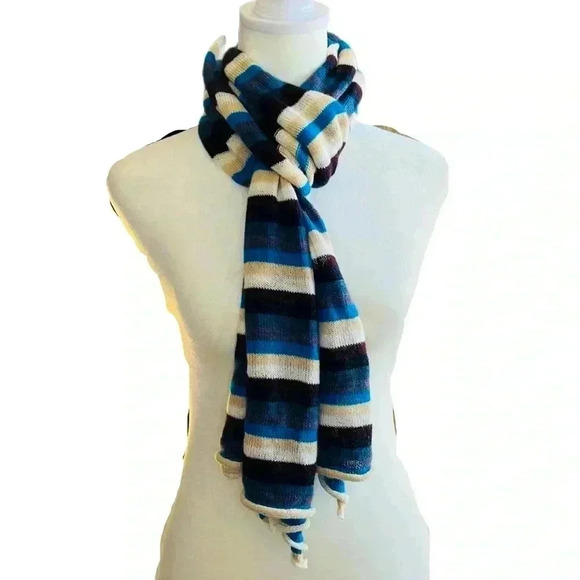 NWT Genuine Alpaca Scarf, White/Cream/Blue/Purple - Picture 1 of 6